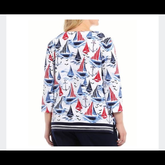 Allison Daley petite large sail boat border blouse - Picture 3 of 4